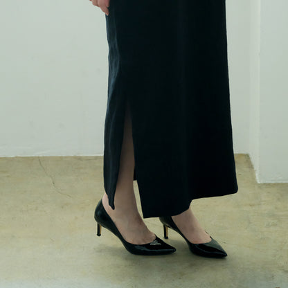 ［SALUÉ］シンプルドレス／ヘリンボーンリネンformal