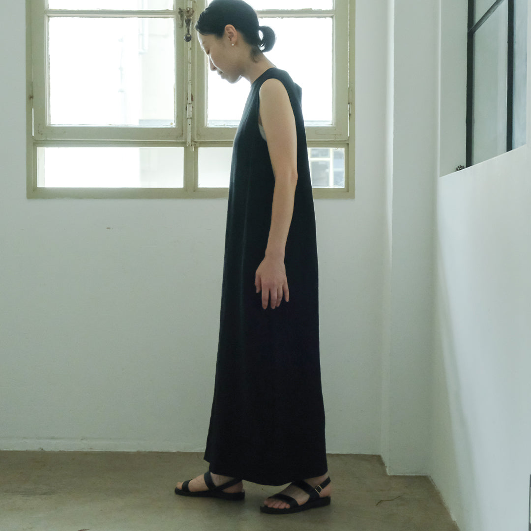 ［SALUÉ］シンプルドレス／ヘリンボーンリネンformal