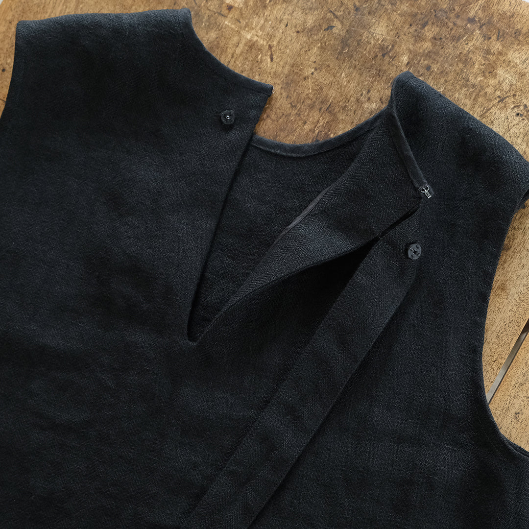 ［SALUÉ］シンプルドレス／ヘリンボーンリネンformal