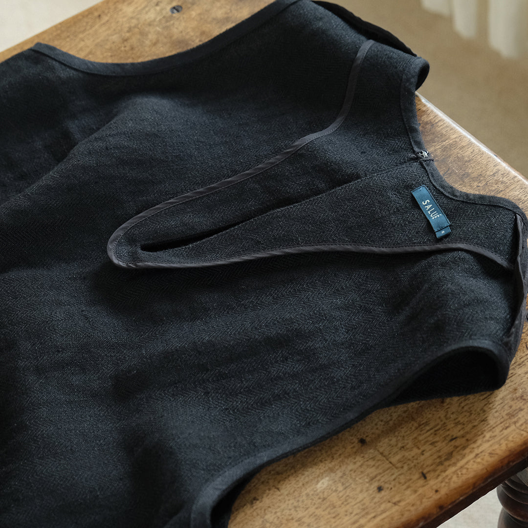 ［SALUÉ］シンプルドレス／ヘリンボーンリネンformal