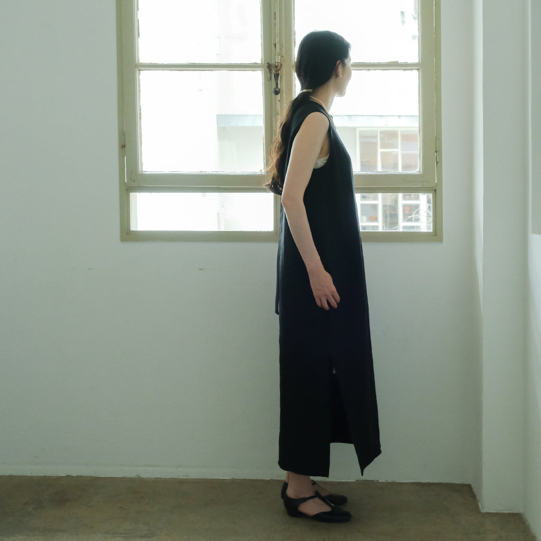 ［SALUÉ］シンプルドレス／ヘリンボーンリネンformal