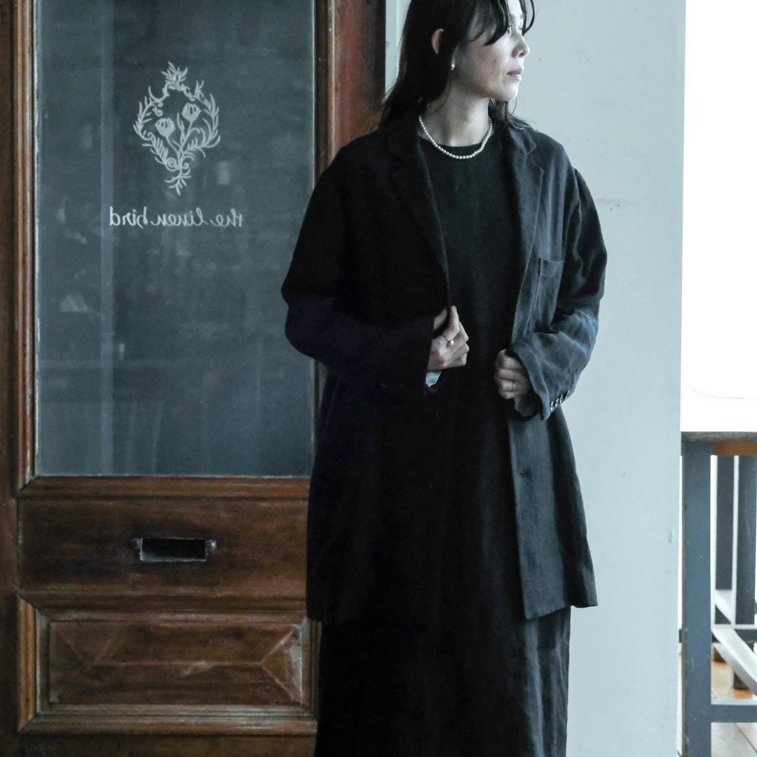 ［SALUÉ］シンプルドレス／ヘリンボーンリネンformal