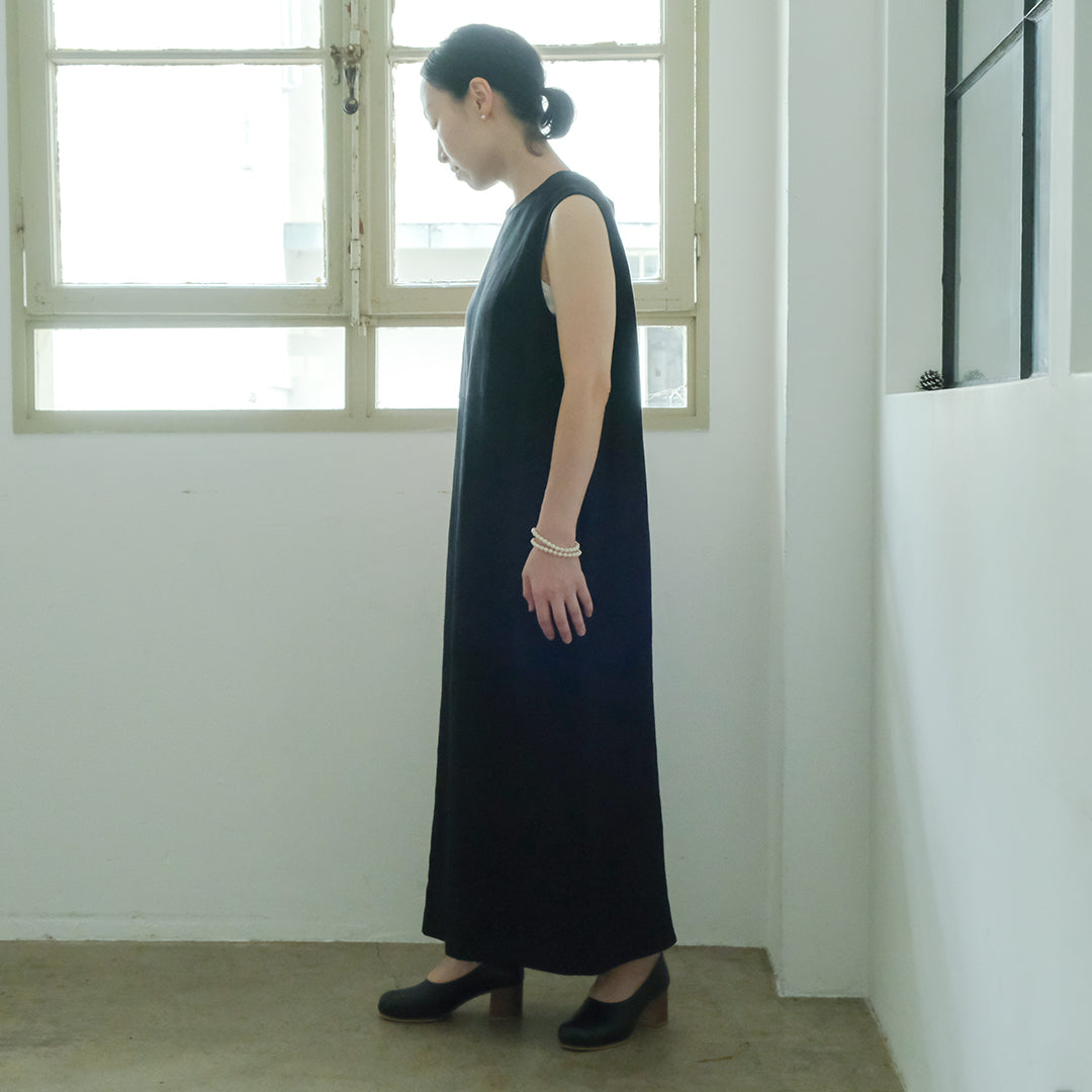 ［SALUÉ］シンプルドレス／ヘリンボーンリネンformal