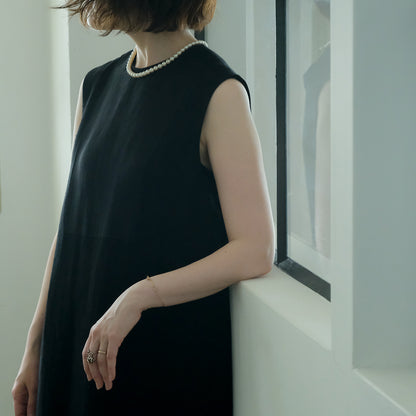 ［SALUÉ］シンプルドレス／ヘリンボーンリネンformal