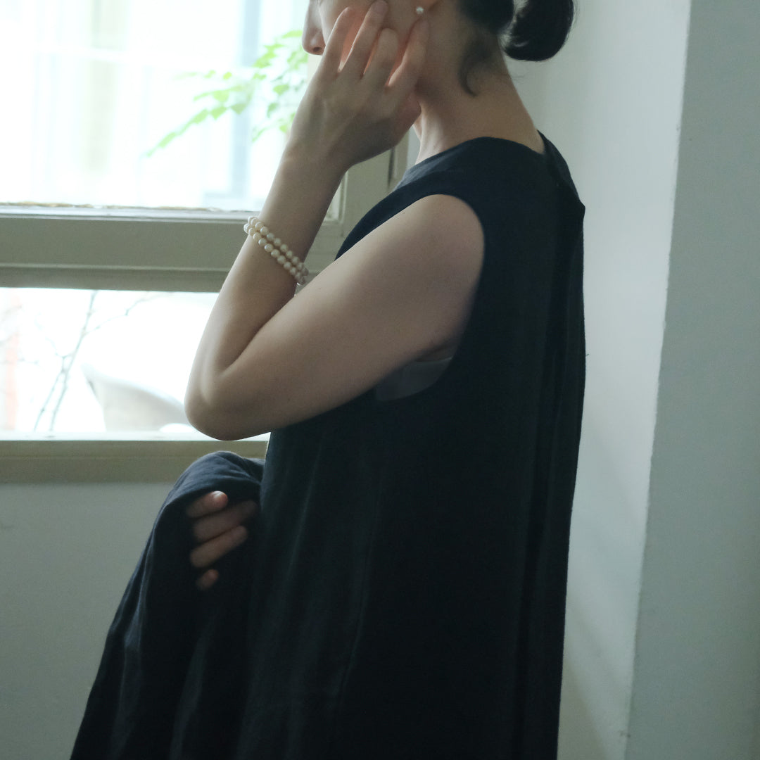 ［SALUÉ］シンプルドレス／ヘリンボーンリネンformal