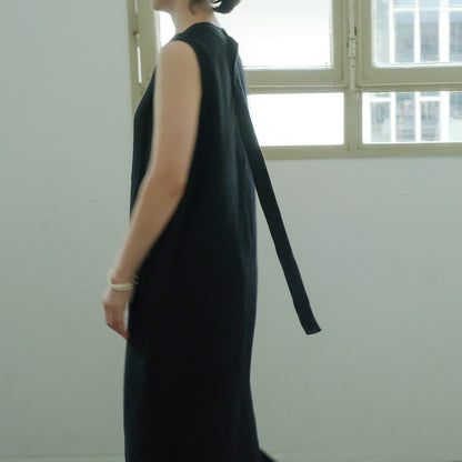 ［SALUÉ］シンプルドレス／ヘリンボーンリネンformal