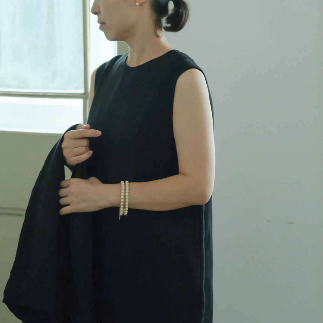 ［SALUÉ］シンプルドレス／ヘリンボーンリネンformal