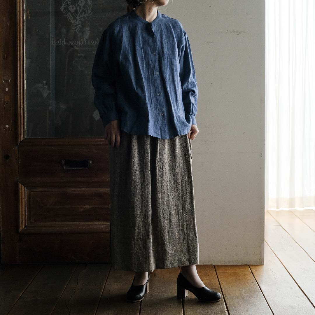 ［SALUÉ］ワンサイドスリットロングスカート／ヘリンボーンリネン