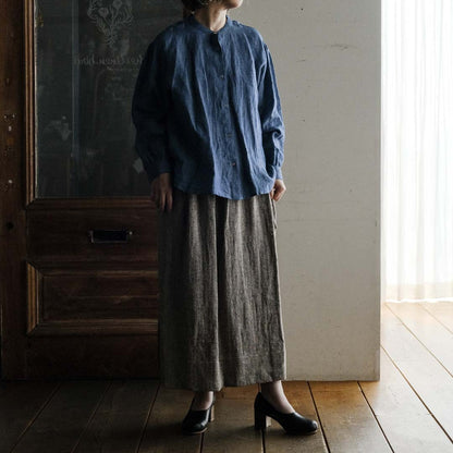 ［SALUÉ］ワンサイドスリットロングスカート／ヘリンボーンリネン