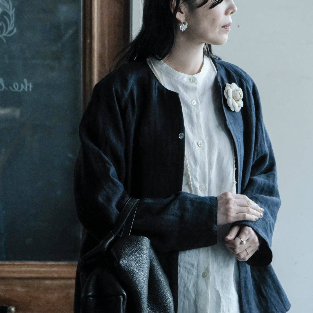 ［SALUÉ］ノーカラージャケット／ヘリンボーンリネンformal