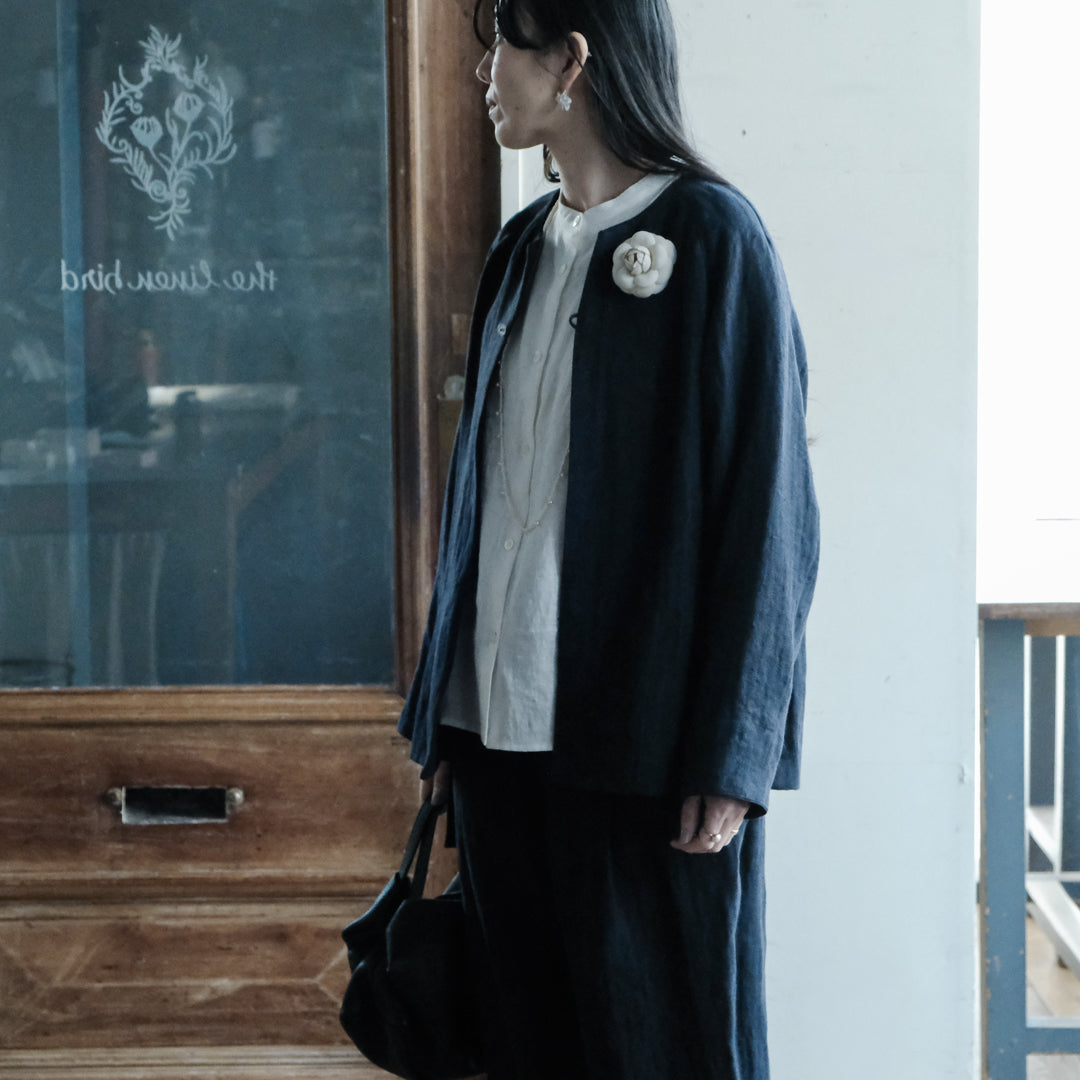 ［SALUÉ］ノーカラージャケット／ヘリンボーンリネンformal