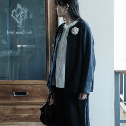 ［SALUÉ］ノーカラージャケット／ヘリンボーンリネンformal