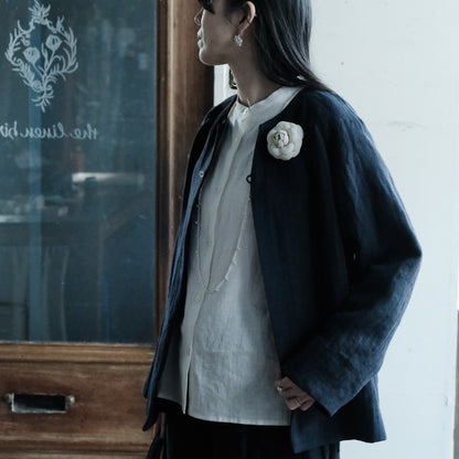 ［SALUÉ］ノーカラージャケット／ヘリンボーンリネンformal