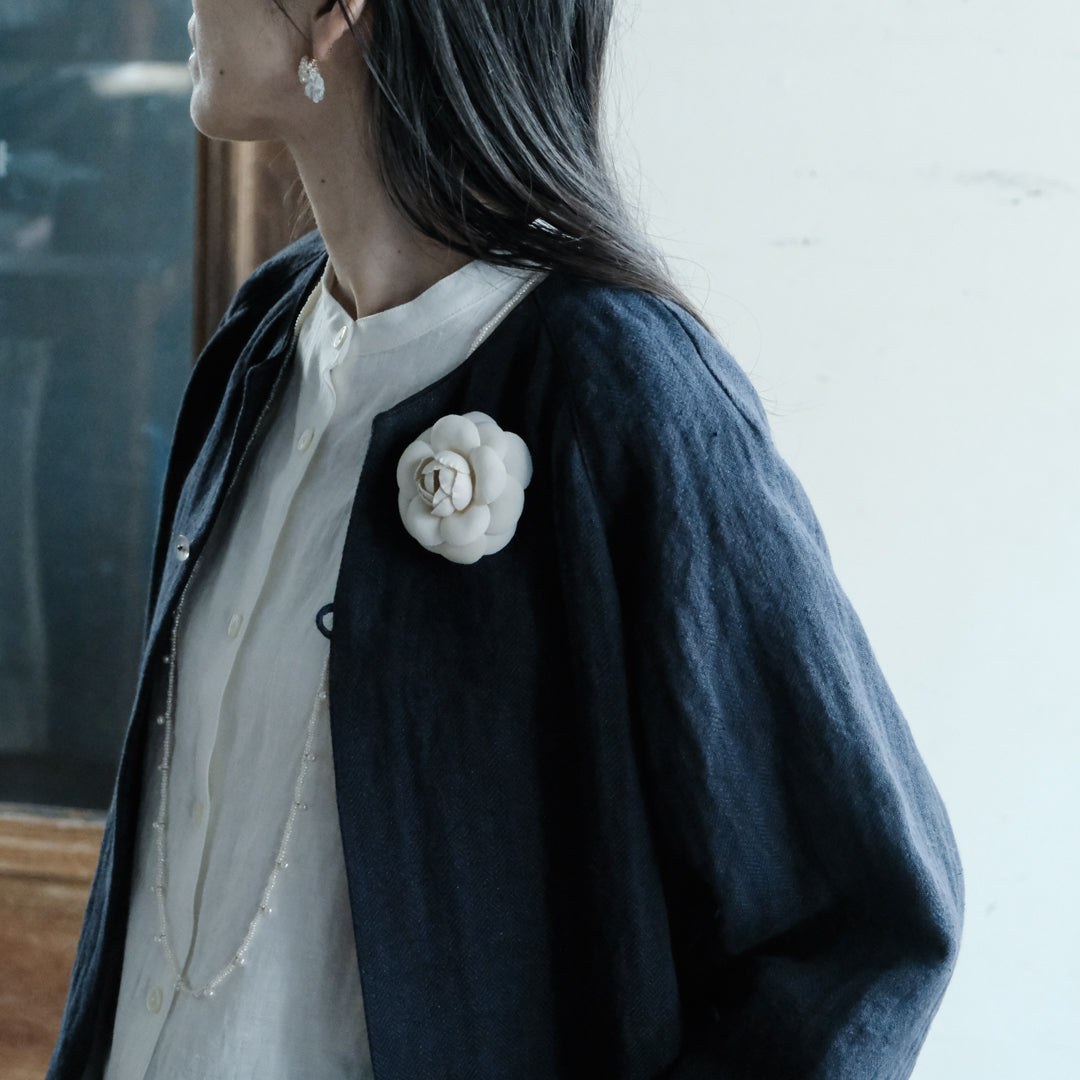 ［SALUÉ］ノーカラージャケット／ヘリンボーンリネンformal