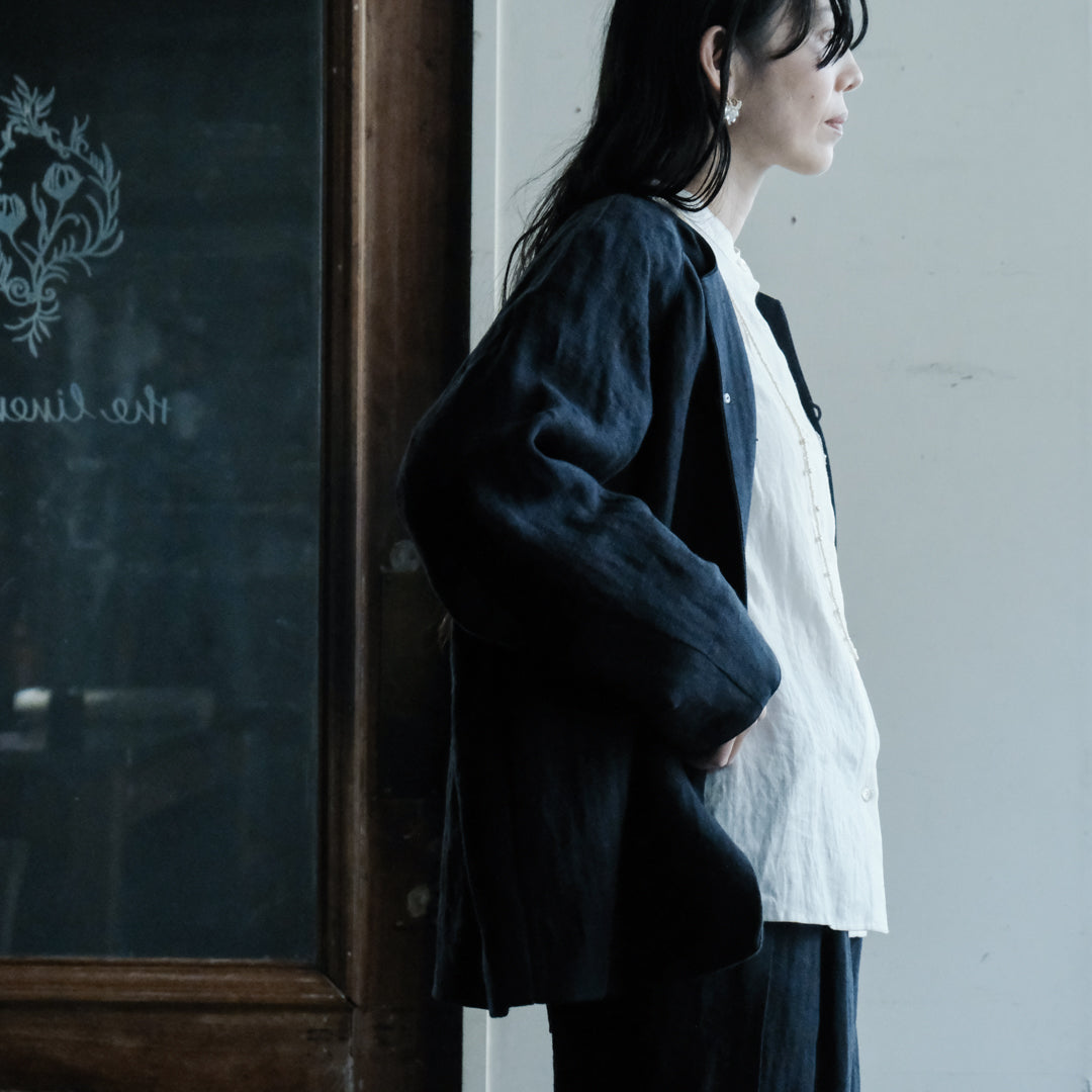 ［SALUÉ］ノーカラージャケット／ヘリンボーンリネンformal