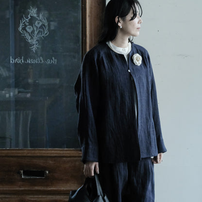 ［SALUÉ］ノーカラージャケット／ヘリンボーンリネンformal