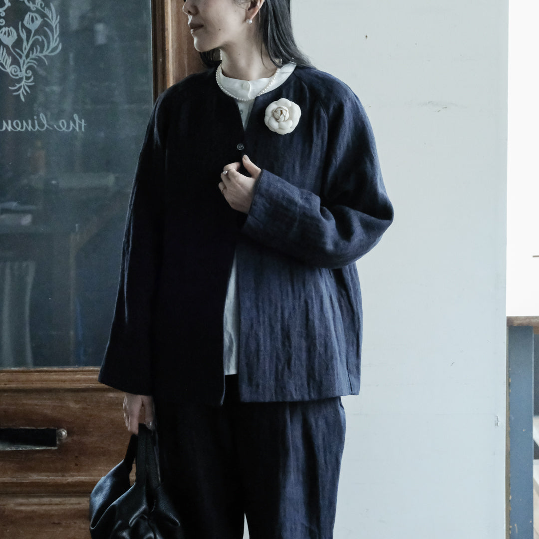 ［SALUÉ］ノーカラージャケット／ヘリンボーンリネンformal