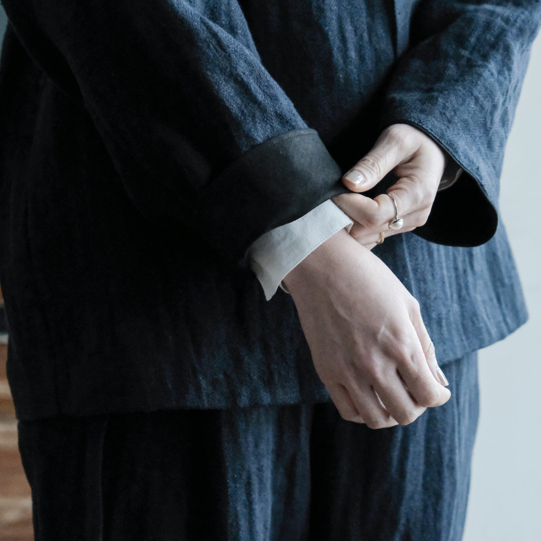 ［SALUÉ］ノーカラージャケット／ヘリンボーンリネンformal