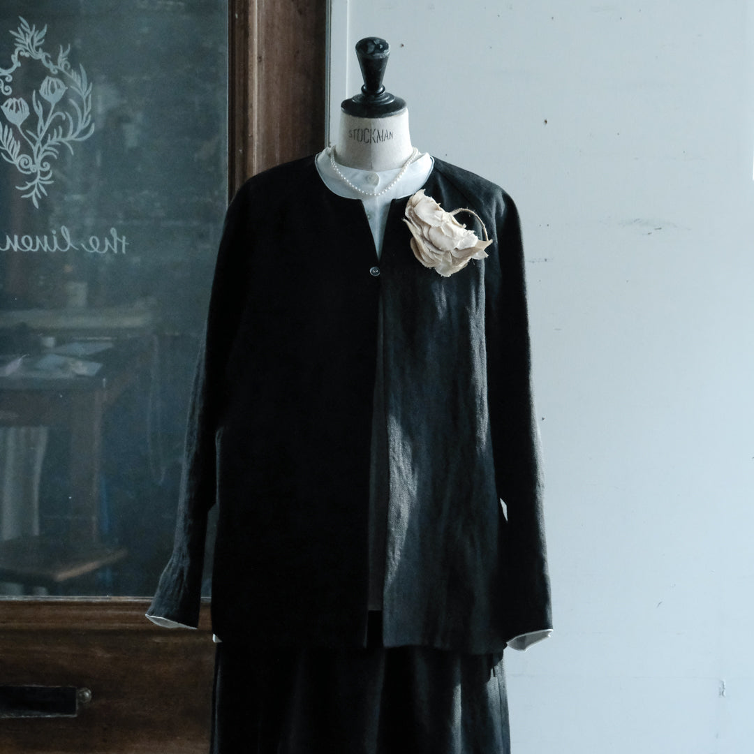 ［SALUÉ］ノーカラージャケット／ヘリンボーンリネンformal