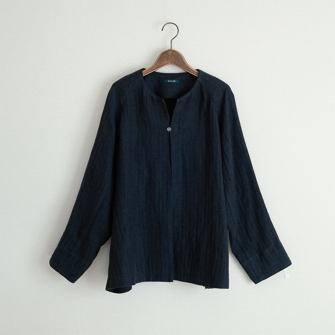 ［SALUÉ］ノーカラージャケット／ヘリンボーンリネンformal