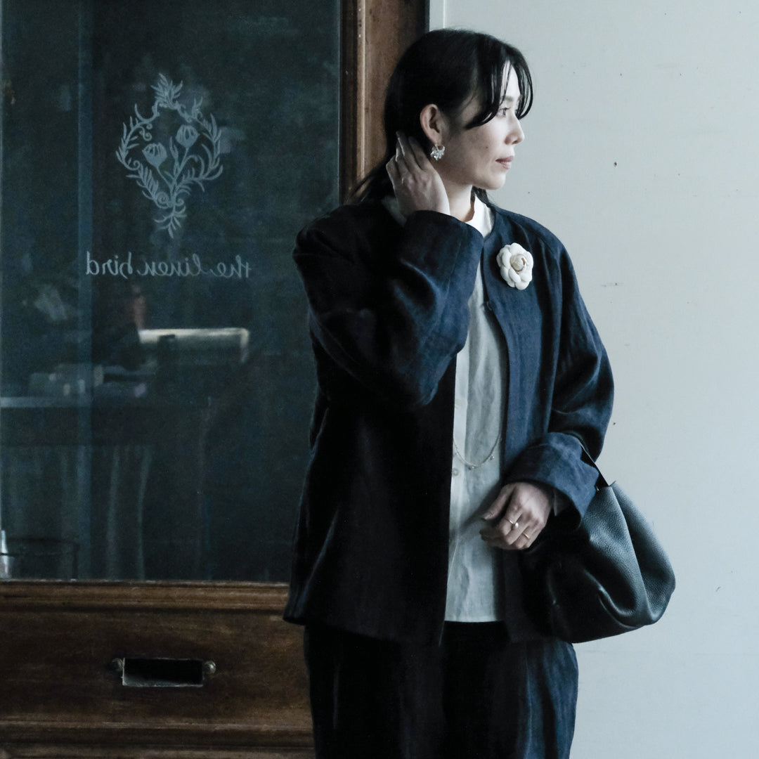 ［SALUÉ］ノーカラージャケット／ヘリンボーンリネンformal