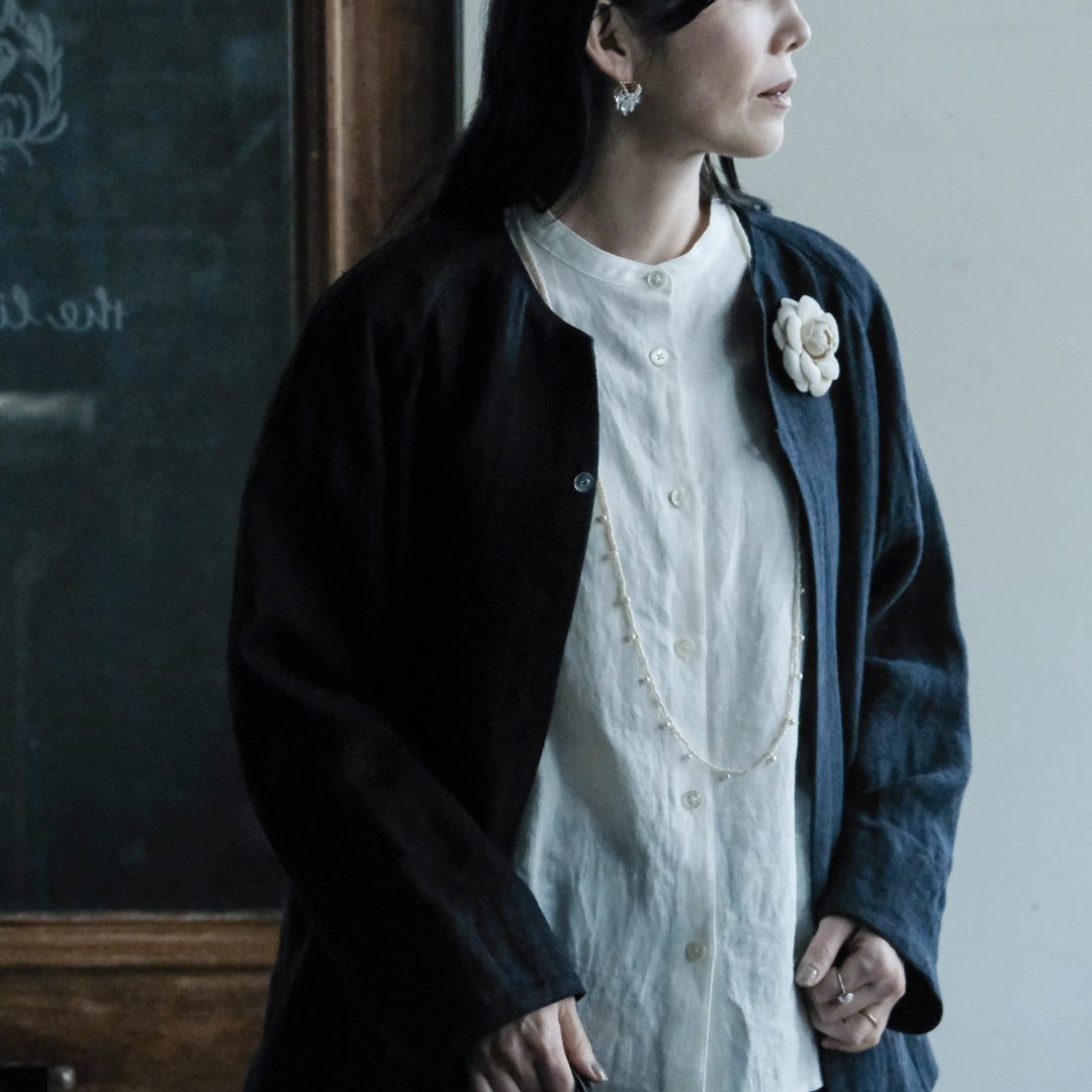 ［SALUÉ］ノーカラージャケット／ヘリンボーンリネンformal