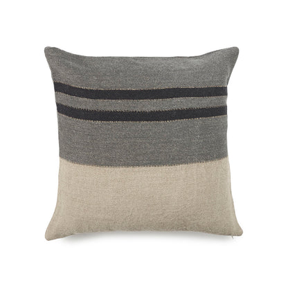 チャコールグレー、ブラック、フラックス（ライトベージュ）のマルチストライプ（裏表同柄）