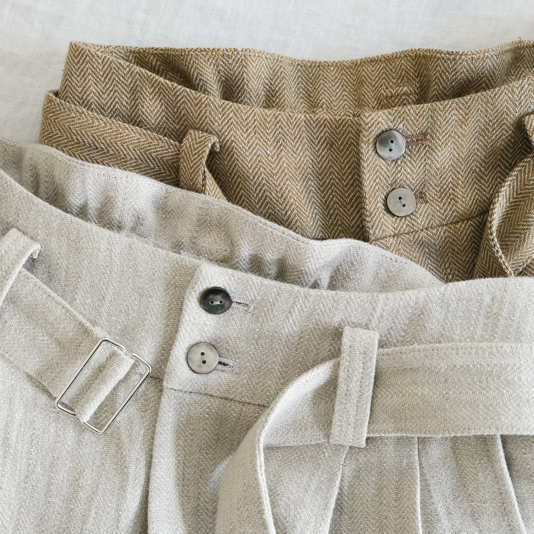 SALUÉ／【受注商品】エッグパンツA／ヘリンボーンリネン