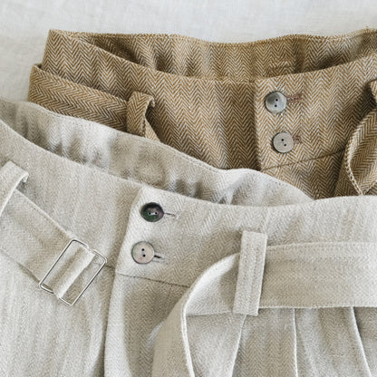 SALUÉ／【受注商品】エッグパンツA／ヘリンボーンリネン