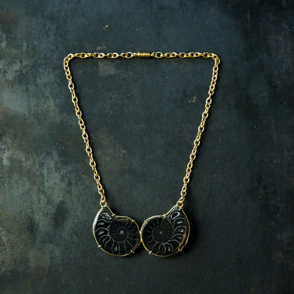 ［装身具LCF］真鍮と天然石のネックレス　二石