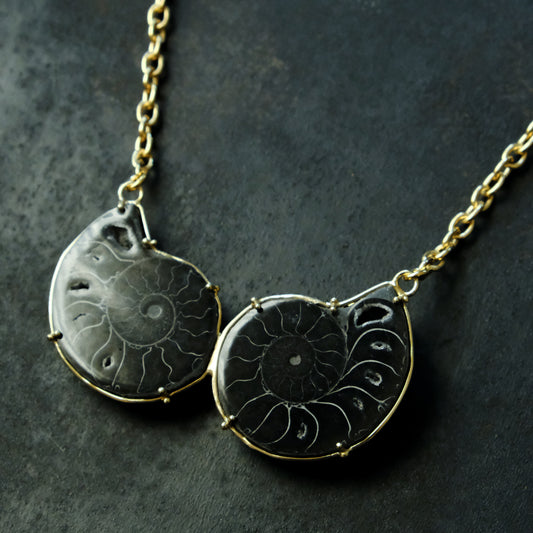 ［装身具LCF］真鍮と天然石のネックレス　二石