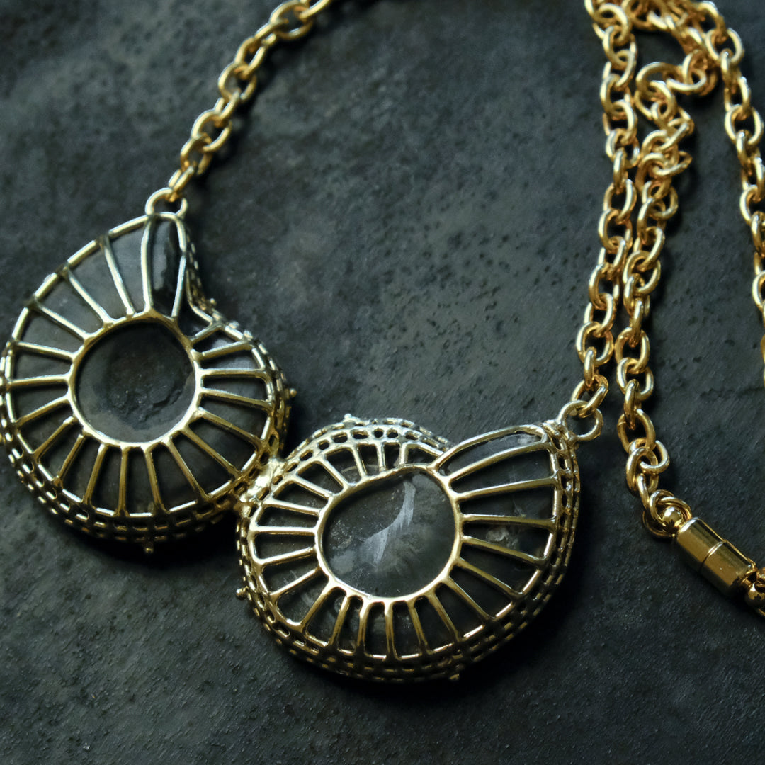 ［装身具LCF］真鍮と天然石のネックレス　二石