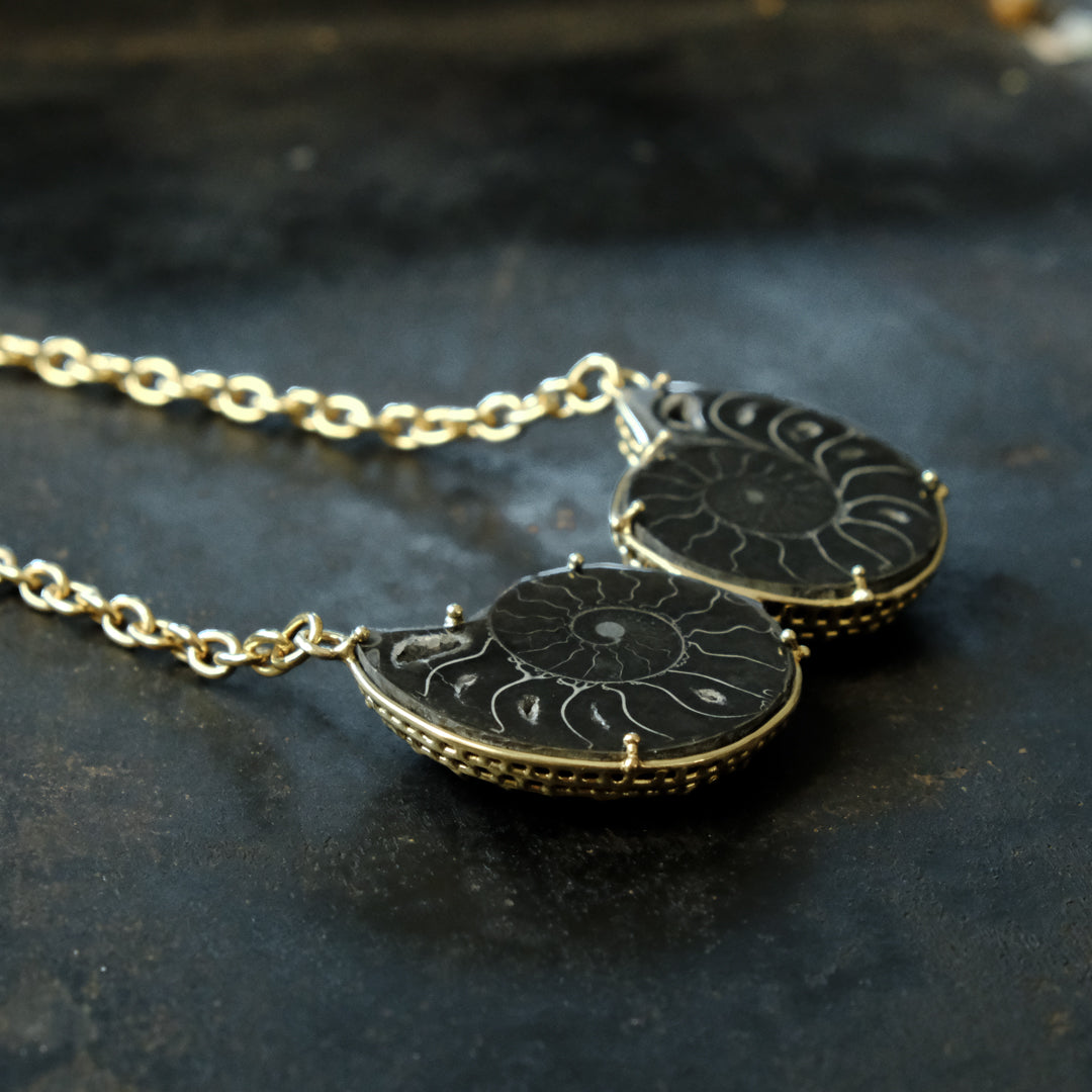 ［装身具LCF］真鍮と天然石のネックレス　二石