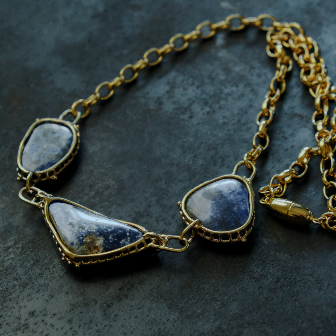 ［装身具LCF］真鍮と天然石のネックレス　三石