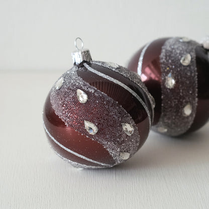 【在庫限り】VITBIS ガラスオーナメント　スノーボール バーガンディ