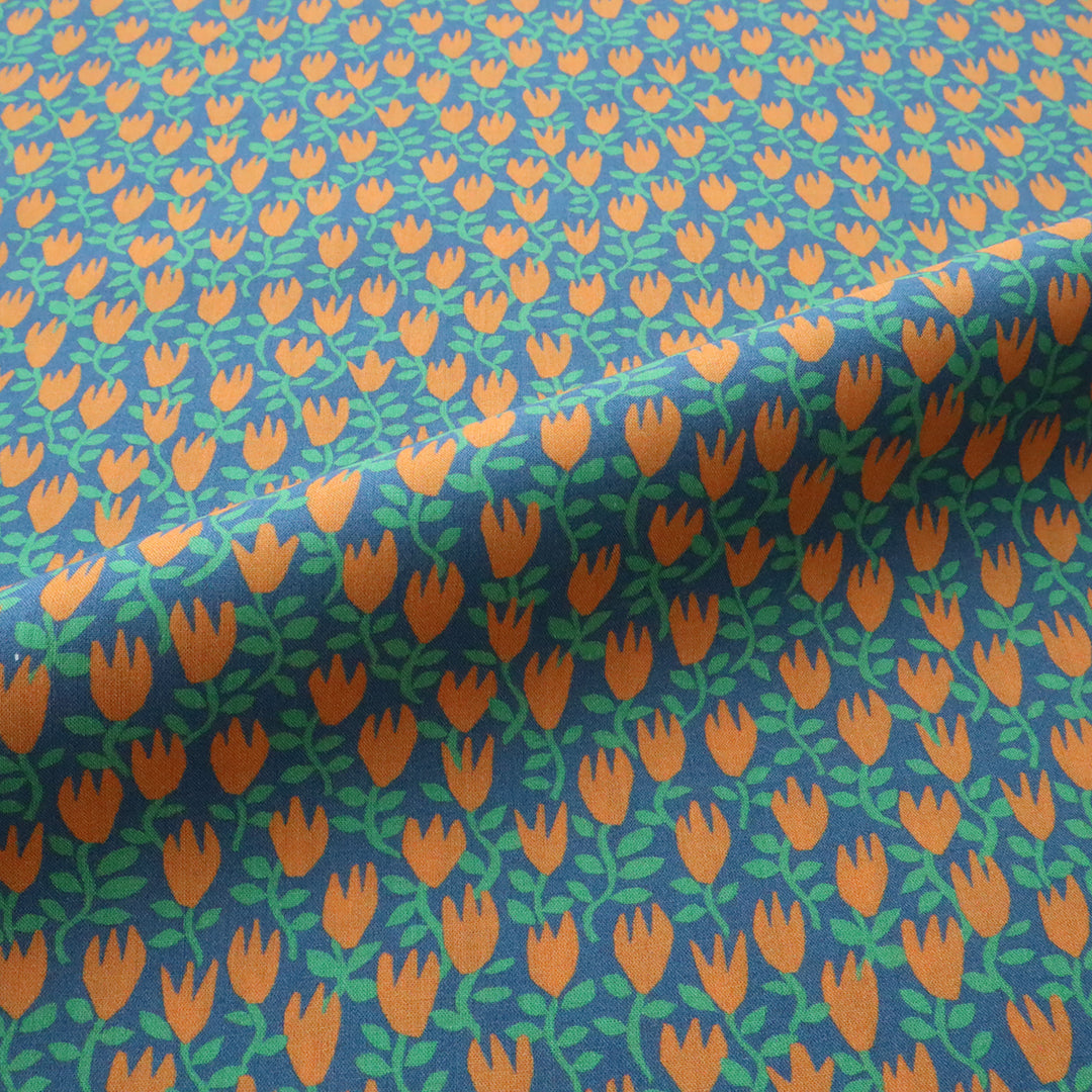 LIBERTY FABRICS　「ペーパー・チューリップス 」オレンジ×ブルー