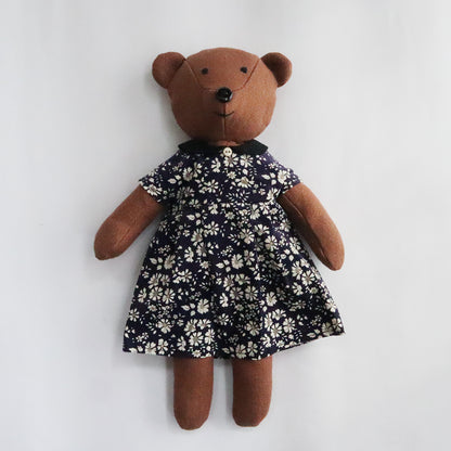 紺地に白いお花がかわいらしいコーデュロイ生地