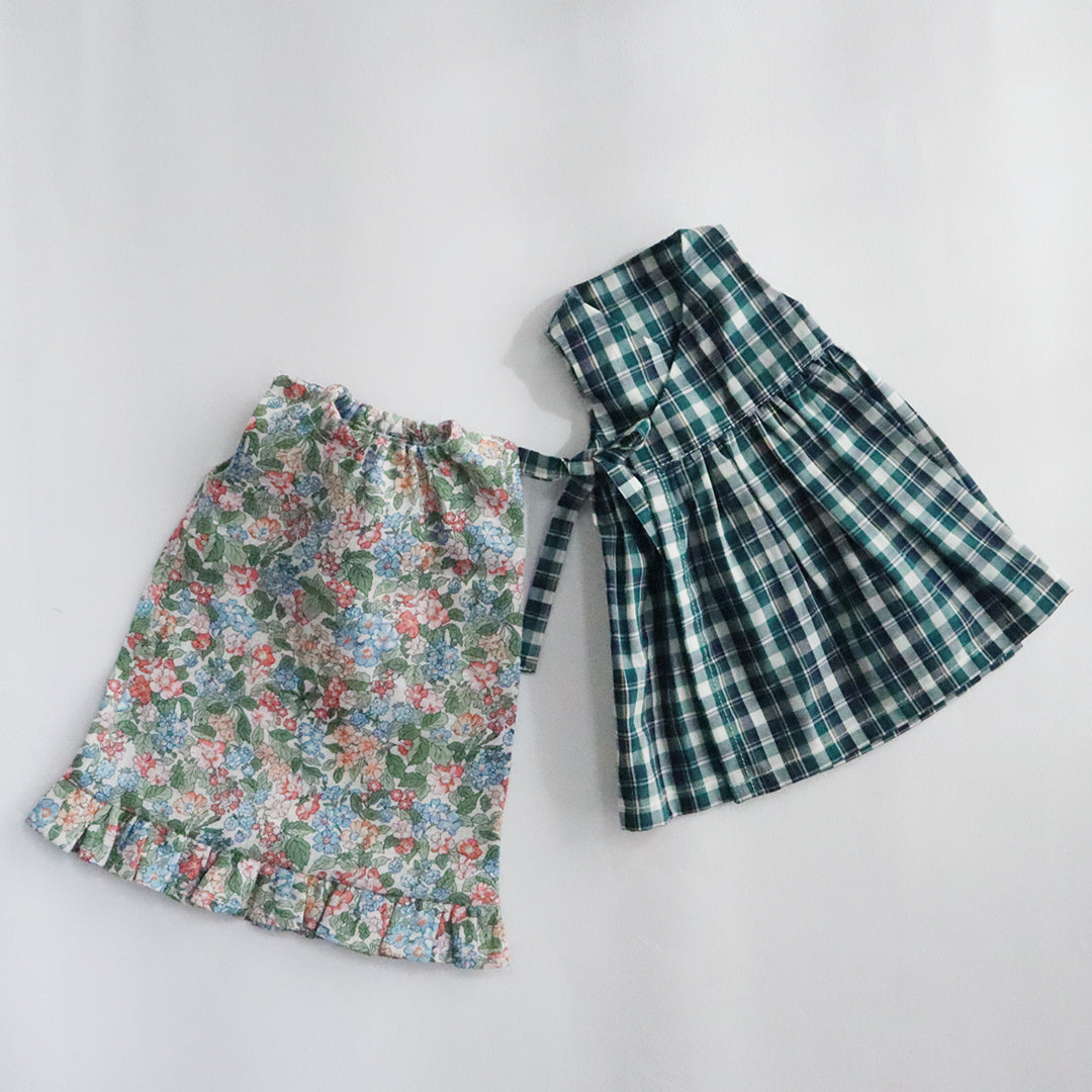 新作【材料セット】クゥクゥの着せ替え　花柄のワンピースとカシュクールワンピース