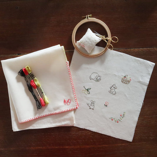 リネンハンカチの刺繍キット