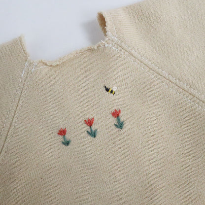 みつばちとお花の刺しゅうを施します