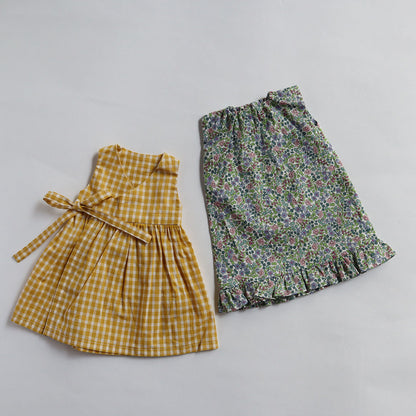 【材料セット】クゥクゥの着せ替え　花柄のワンピースとカシュクールワンピース