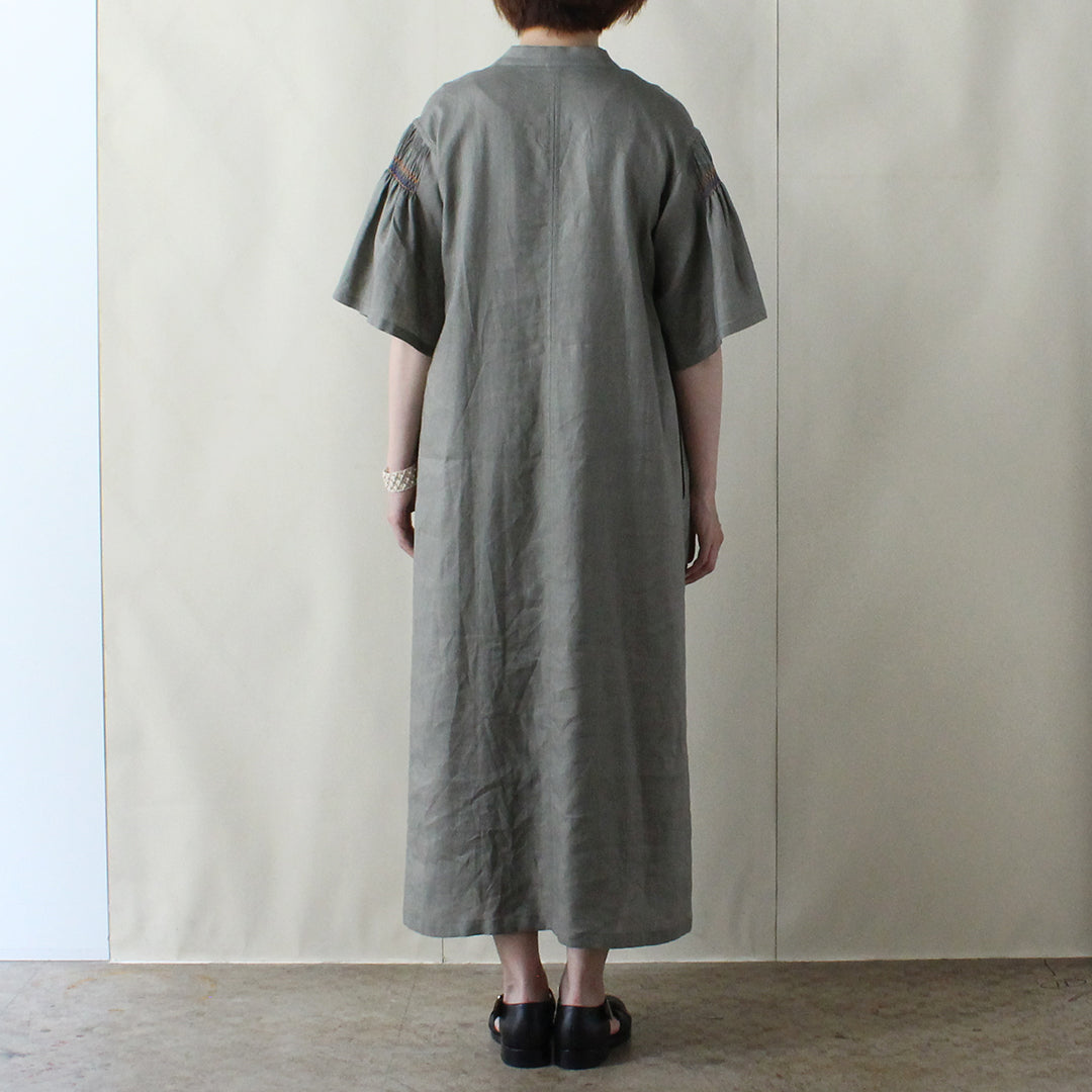 【2025 ENYO】フィッシュスリーブのシフトドレス　カキ