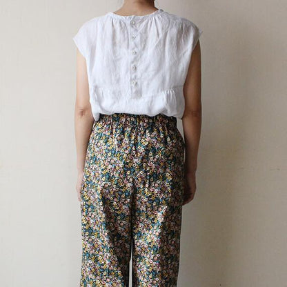 【パターン】スタンドカラーのギャザーブラウス