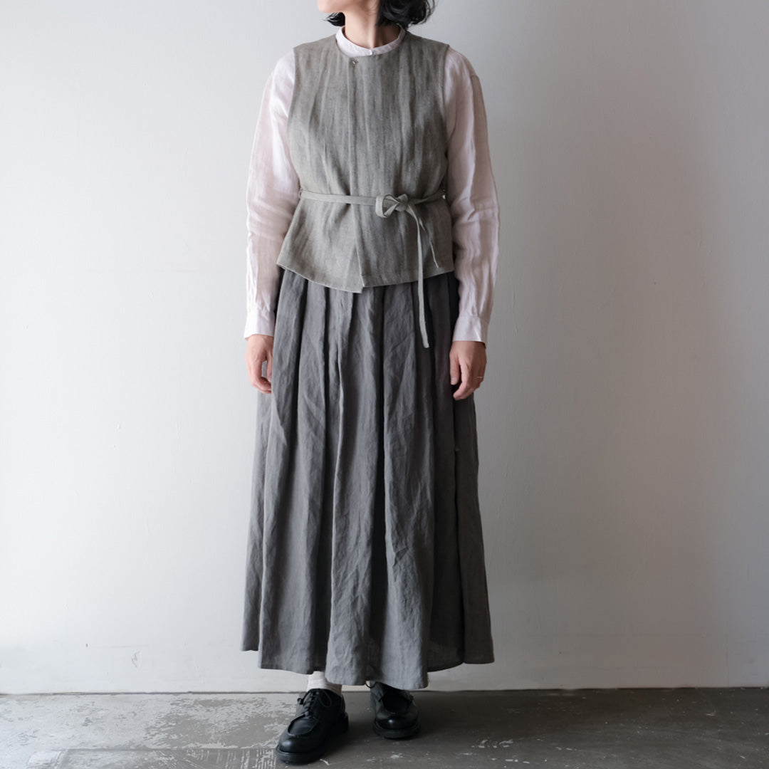 ［SALUÉ］ハイウエストジレ／ヘリンボーンリネン