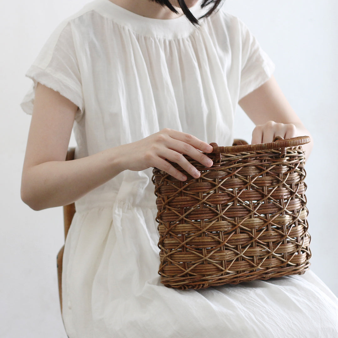 宮本工芸／あけびかご　薄型タスキ編み　特小