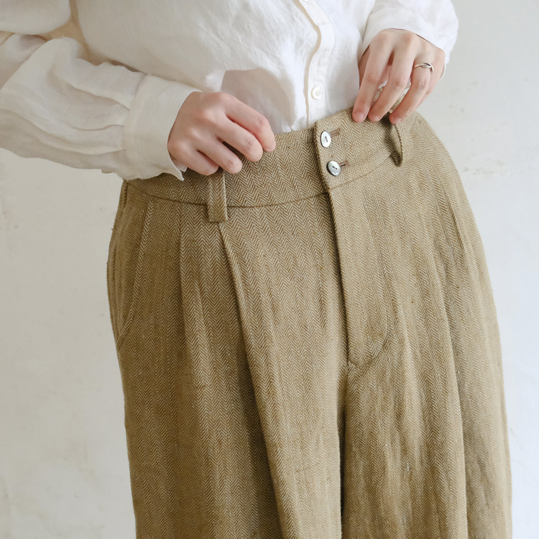 SALUÉ／【受注商品】エッグパンツA／ヘリンボーンリネン