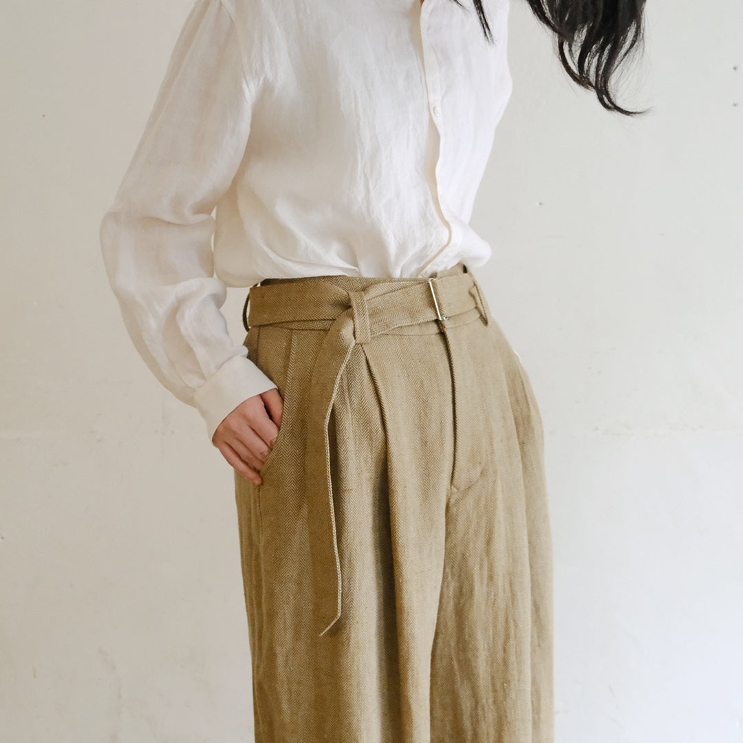 SALUÉ／【受注商品】エッグパンツA／ヘリンボーンリネン