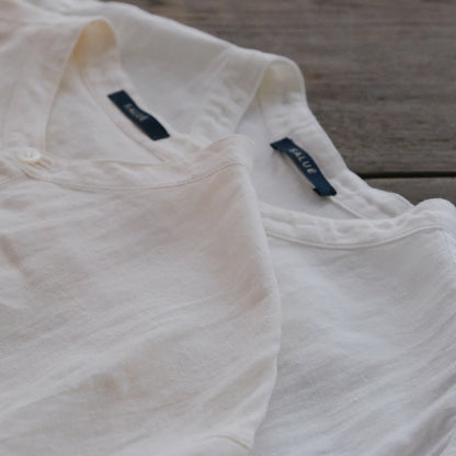 SALUÉ／ユニセックスバンドカラーシャツ／ライトウェイトリネン