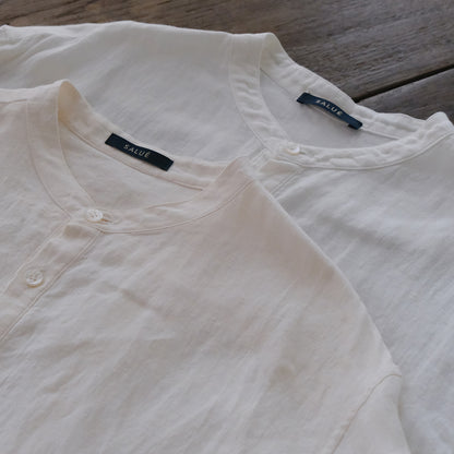 SALUÉ／ユニセックスバンドカラーシャツ／ライトウェイトリネン