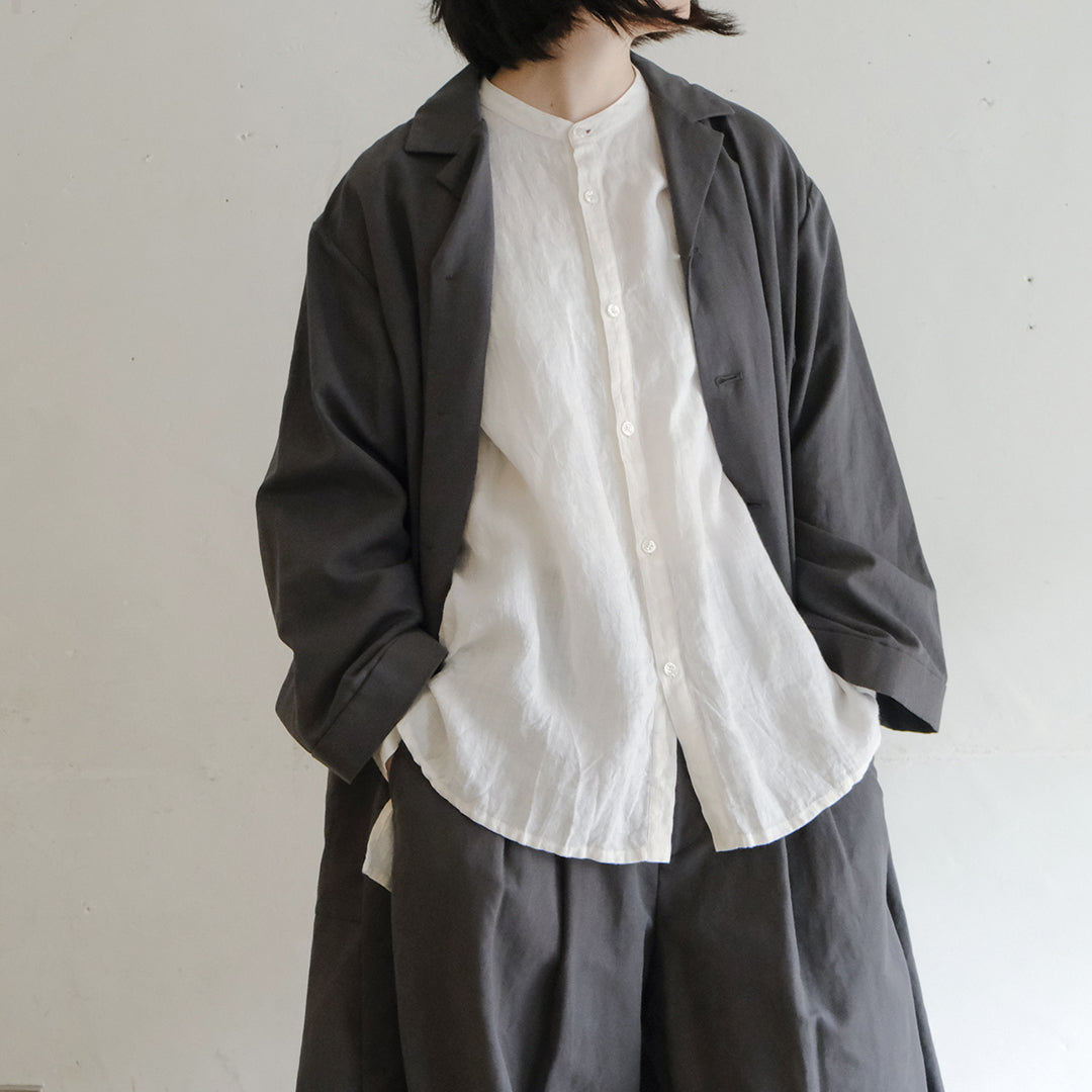 SALUÉ／ユニセックスバンドカラーシャツ／ライトウェイトリネン